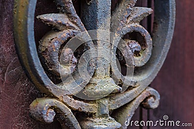 Forged fence rusted decorative element Stock Photo