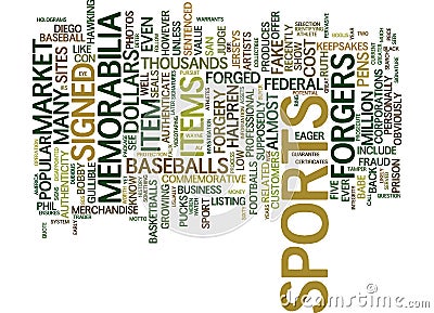 Forged Sports Memorabilia Text Background Word Cloud Concept Stock Photo