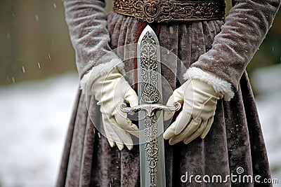 Forged in Steel. Legendary viking sword, bloodstained from the defeat of fierce enemies Stock Photo