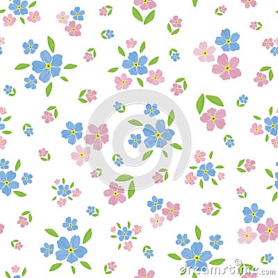 Forget-Me-Not floral seamless vector pattern background. Beautiful backdrop of painterly watercolor effect groups of Vector Illustration