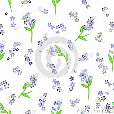 Forget-me-not flowers on the white seamless pattern Vector Illustration