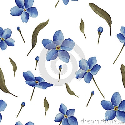 Forget-me-not seamless pattern; watercolor blue flowers seamlles Stock Photo