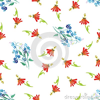 Forget-me-not watercolor seamless vector print Vector Illustration