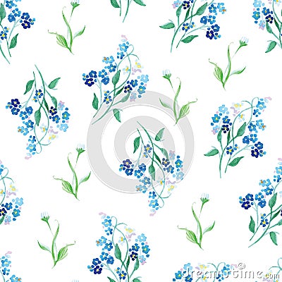 Forget-me-nots watercolor seamless vector print Vector Illustration