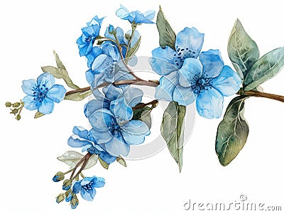 Forgetmenot colorful flower watercolor isolated on white background Stock Photo