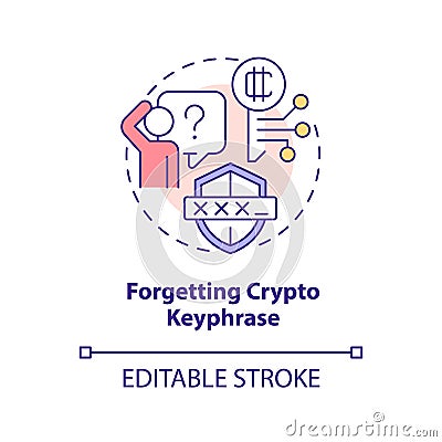 Forgetting crypto keyphrase concept icon Vector Illustration