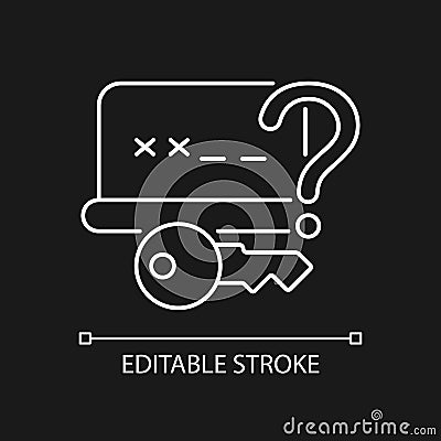 Forgetting password white linear icon for dark theme Vector Illustration