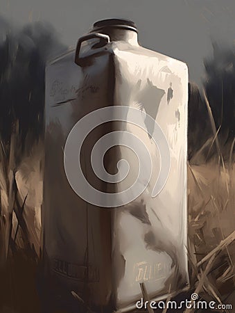 A forgotten milk carton stained and dented in the brush.. AI generation Stock Photo