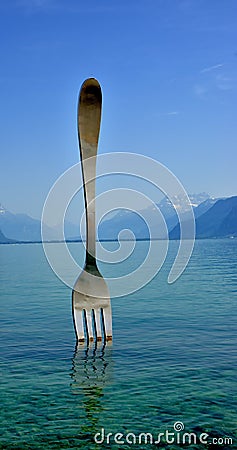 The Fork of the Alimentarium in Vevey in the sun Editorial Stock Photo