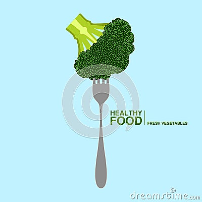 Fork with a brocoli. Healthy food concept Vector Illustration