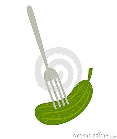 Fork with cucumber vector illustration. Russian tradicional symbol. Vector Illustration