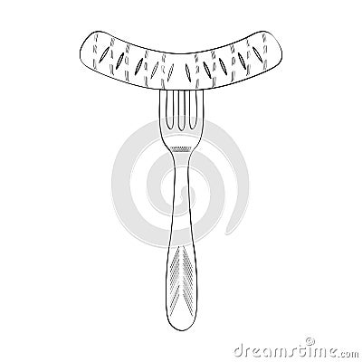 Fork with grilled sausage Vector Illustration