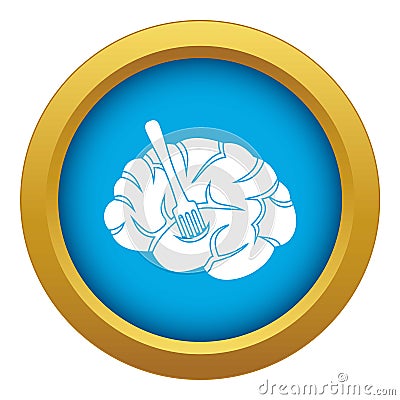 Fork is inserted into the brain icon blue vector isolated Vector Illustration