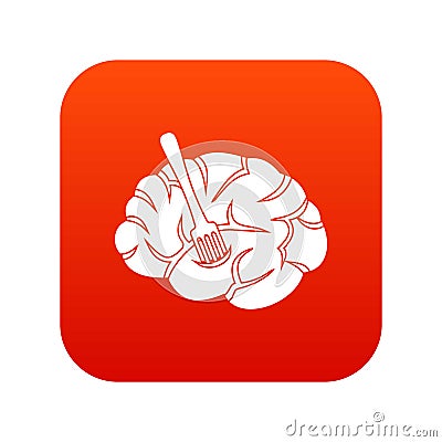 Fork is inserted into the brain icon digital red Vector Illustration