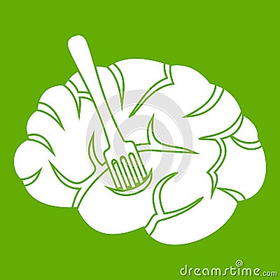 Fork is inserted into the brain icon green Vector Illustration