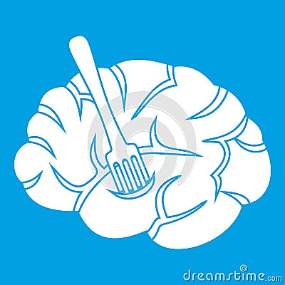 Fork is inserted into the brain icon white Vector Illustration