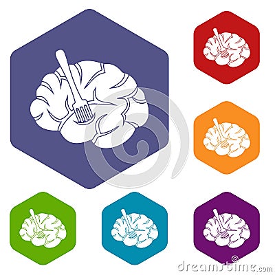 Fork is inserted into the brain icons set hexagon Vector Illustration