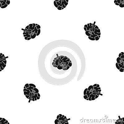 Fork is inserted into the brain pattern seamless black Vector Illustration