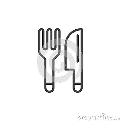 Fork and knife, Cutlery line icon, outline vector sign, linear style pictogram isolated on white. Vector Illustration