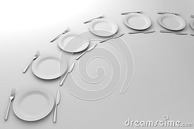 Fork, Knife and Plate aligned Stock Photo