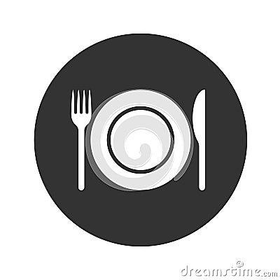 Fork knife and plate icon logo. Simple flat shape restaurant or cafe place sign. Kitchen and diner menu symbol. Vector Illustration