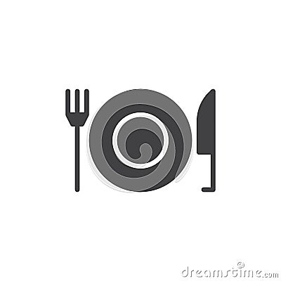 Fork and Knife With Plate icon vector, filled flat sign, solid pictogram isolated on white. Vector Illustration