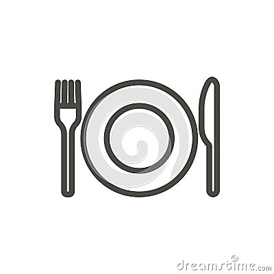 Fork knife and plate icon vector. Line eat symbol isolated. Trendy flat outline ui sign design. Thin linear dinner graphic Vector Illustration