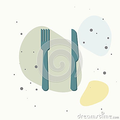 Fork and knife vector icon on multicolored background Vector Illustration