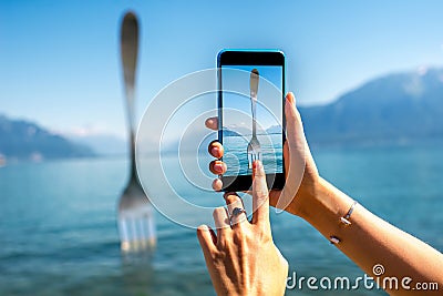 Fork monument in Geneva lake Editorial Stock Photo