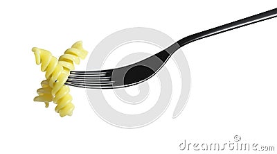 Fork pasta fusilli macaroni isolated on white Stock Photo