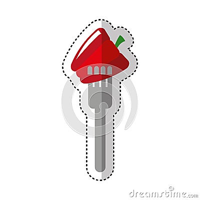 fork with peppers fresh vegetable isolated icon Cartoon Illustration