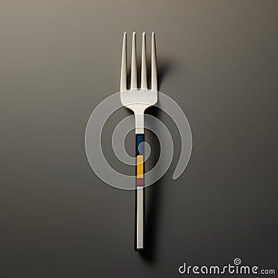 Multicolored Stripy Fork On Gray Background - De Stijl Style Stock Photo