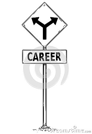 Fork in the Road Arrow Sign Drawing of Career Business Text Vector Illustration