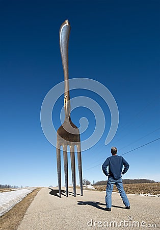 Funny Fork in the Road, Surreal Landscape Stock Photo