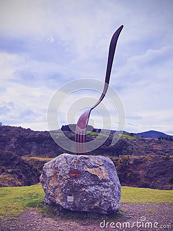 Fork Sculpture in La Arboleda near Bilbao Editorial Stock Photo