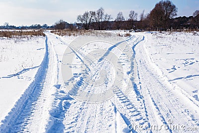 Crossroads winter roads with snow Stock Photo