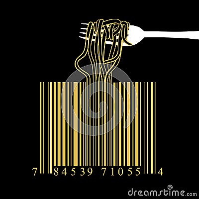 Fork spaghetti barcode design idea concept on black background Vector Illustration