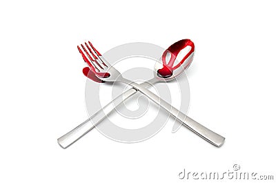Fork and spoon with blood Stock Photo
