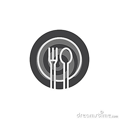 Fork, spoon, dish icon vector, filled flat sign, solid pictogram isolated on white. Vector Illustration