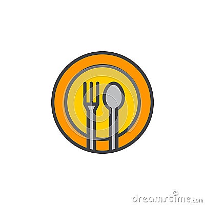 Fork, spoon, dish line icon, filled outline vector sign, linear colorful pictogram isolated on white. Vector Illustration