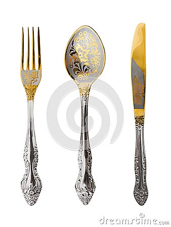 Fork, spoon and knife Stock Photo