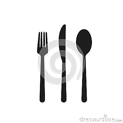 Fork spoon knife cafe eating cutlery restaurant eating dinette black on white background Stock Photo