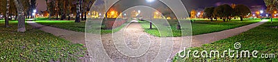 Fork of three roads at night. Choosing a path in the suburb square Stock Photo