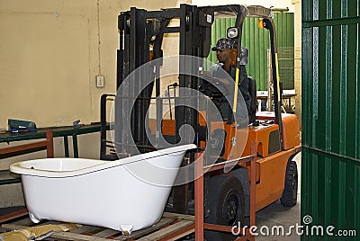 Forklift Driver at Work Stock Photo