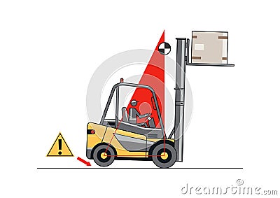 Forklift instability with a raised load. Vector Illustration