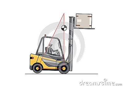 Forklift instability with a raised load. Vector Illustration