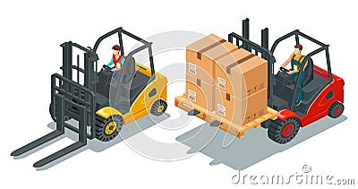 Forklift isometric 3 Vector Illustration