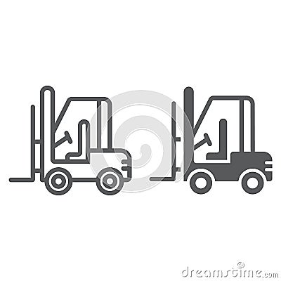 Forklift line and glyph icon, automobile and cargo, truck sign, vector graphics, a linear pattern on a white background. Vector Illustration