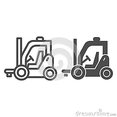 Forklift line and solid icon, delivery and logistics symbol, Cargo transportation vector sign on white background, Lift Vector Illustration