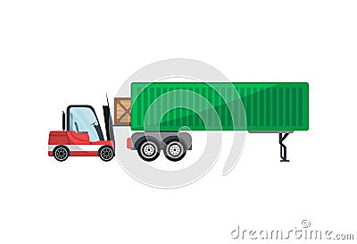 Forklift loading freight truck isolated icon Cartoon Illustration